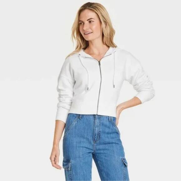 Universal Thread Women's Cropped Full Zip Hoodie Sweatshirt White Size XXL - Picture 1 of 6